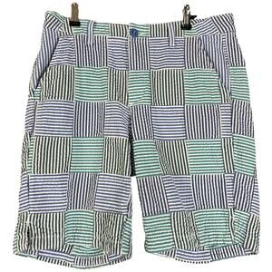 L.L.Bean Seersucker Shorts Women Sz 8 White Blue Favorite Fit Striped Patchwork